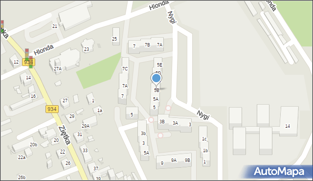 Mysłowice, Nygi Jana, ks., 5B, mapa Mysłowice