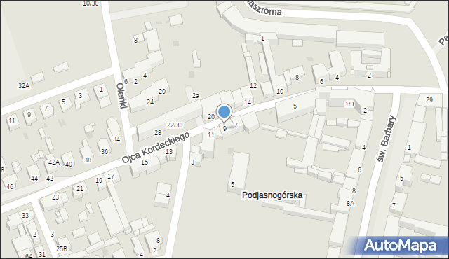 Częstochowa, o. Augustyna Kordeckiego, 9, mapa Częstochowy