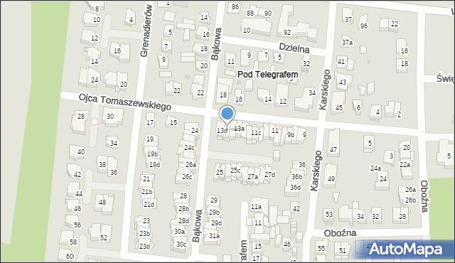 Kielce, o. Kolumbina Tomaszewskiego, 13c, mapa Kielc