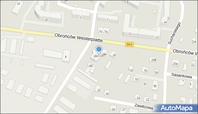 Augustów, Obrońców Westerplatte, 18b, mapa Augustów