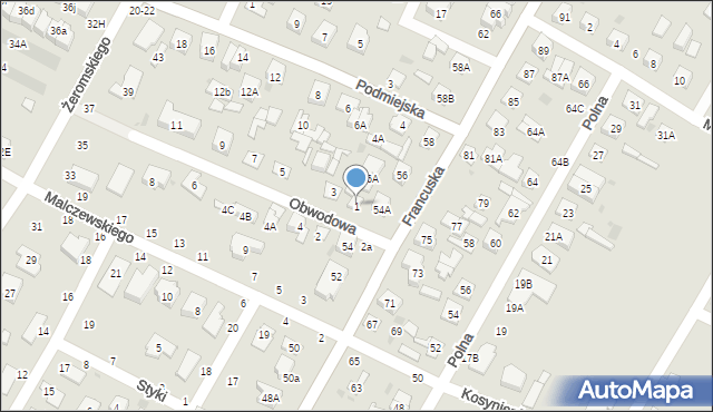 Biała Podlaska, Obwodowa, 1, mapa Białej Podlaskiej