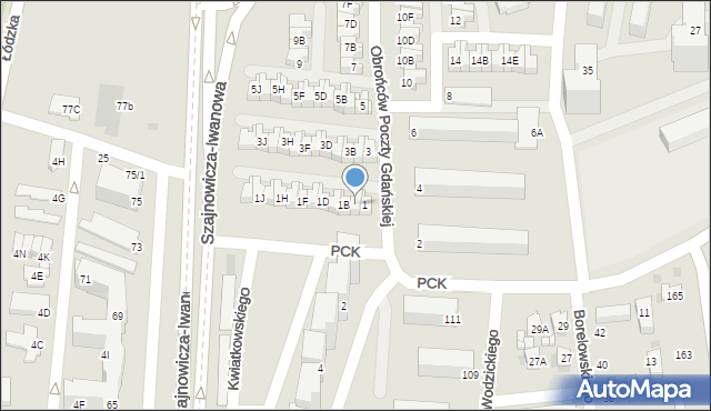 Częstochowa, Obrońców Poczty Gdańskiej, 1A, mapa Częstochowy