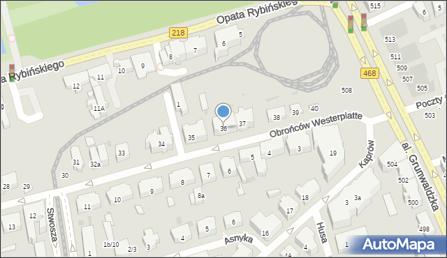 Gdańsk, Obrońców Westerplatte, 36, mapa Gdańska