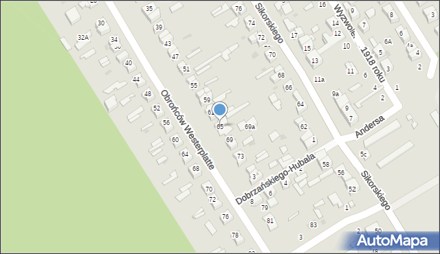 Głowno, Obrońców Westerplatte, 65, mapa Głowno