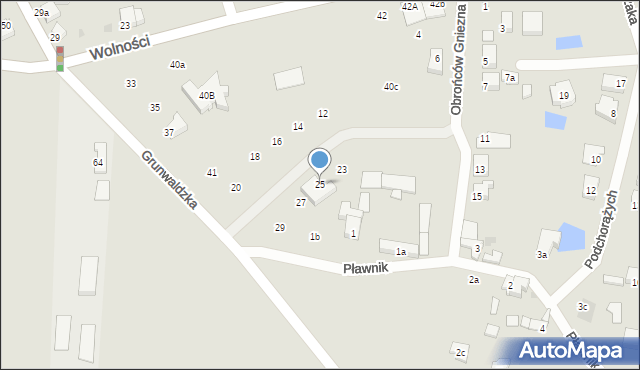 Gniezno, Obrońców Gniezna, 25, mapa Gniezna