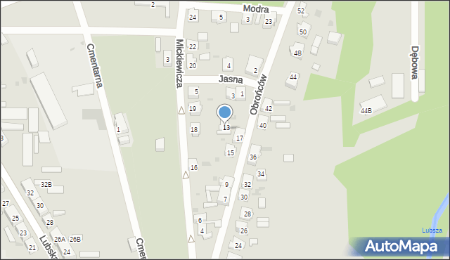 Jasień, Obrońców, 19, mapa Jasień