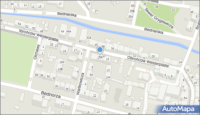 Katowice, Obrońców Westerplatte, 15A, mapa Katowic