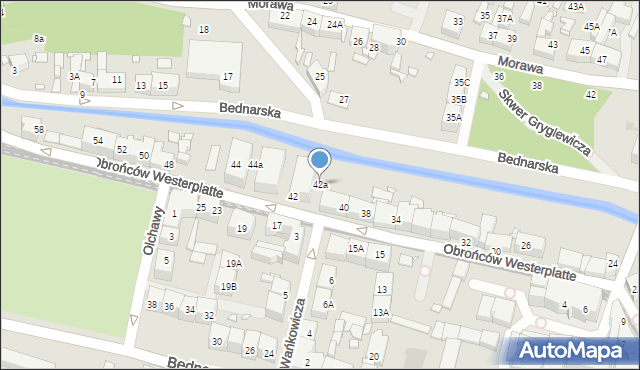 Katowice, Obrońców Westerplatte, 42a, mapa Katowic