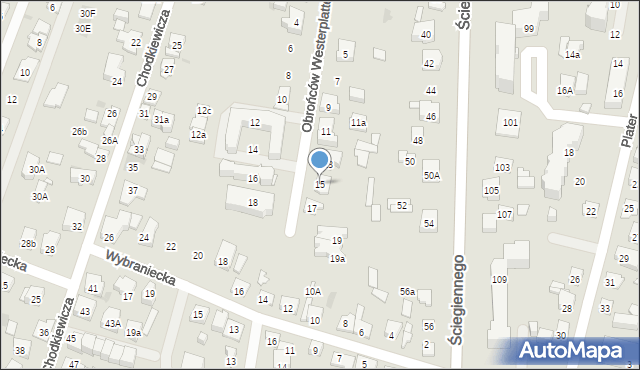 Kielce, Obrońców Westerplatte, 15, mapa Kielc