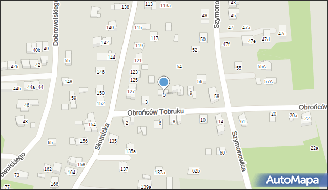 Kraków, Obrońców Tobruku, 5, mapa Krakowa