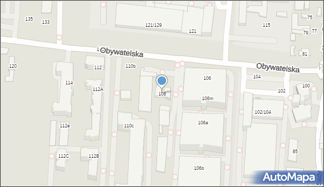 Łódź, Obywatelska, 108, mapa Łodzi