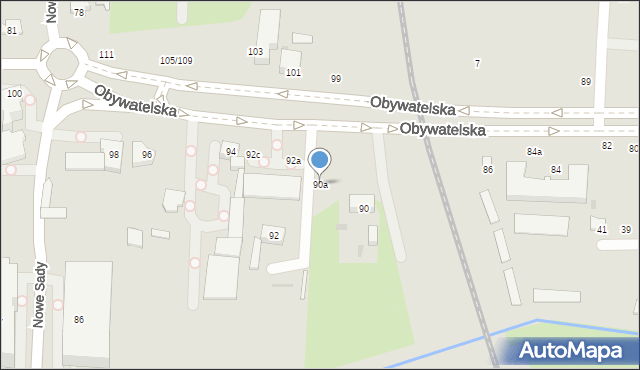 Łódź, Obywatelska, 90a, mapa Łodzi