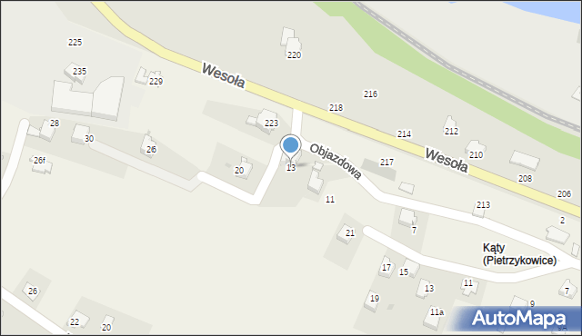 Pietrzykowice, Objazdowa, 13, mapa Pietrzykowice