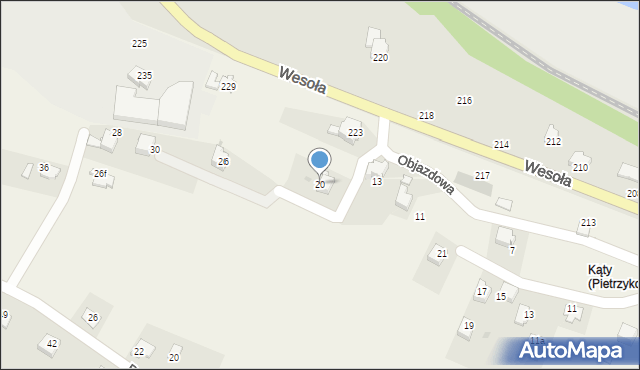 Pietrzykowice, Objazdowa, 20, mapa Pietrzykowice