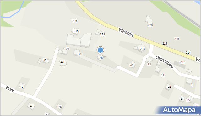 Pietrzykowice, Objazdowa, 26, mapa Pietrzykowice