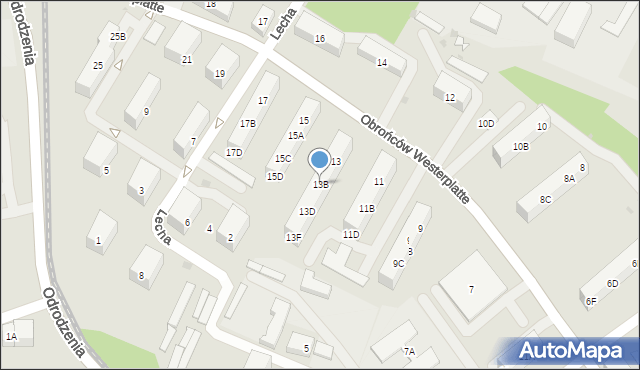 Ruda Śląska, Obrońców Westerplatte, 13B, mapa Rudy Śląskiej