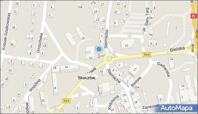 Skoczów, Objazdowa, 12, mapa Skoczów