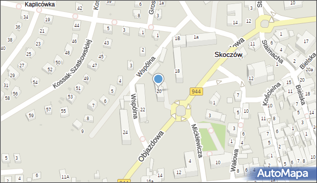 Skoczów, Objazdowa, 20, mapa Skoczów