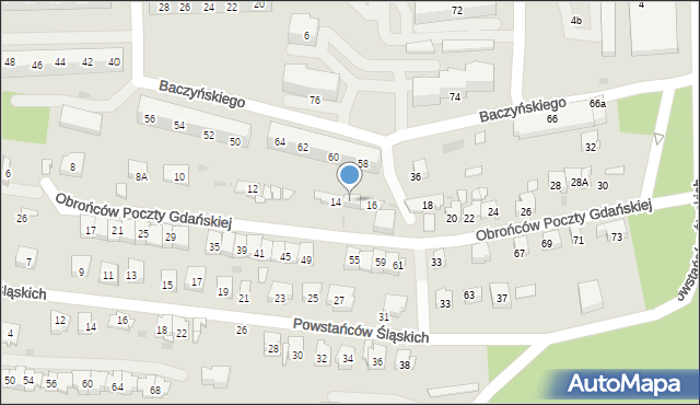 Sosnowiec, Obrońców Poczty Gdańskiej, 16A, mapa Sosnowca