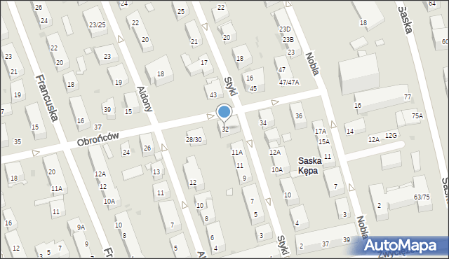 Warszawa, Obrońców, 32, mapa Warszawy