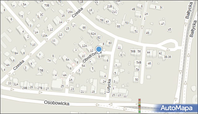 Wrocław, Obodrzycka, 9, mapa Wrocławia