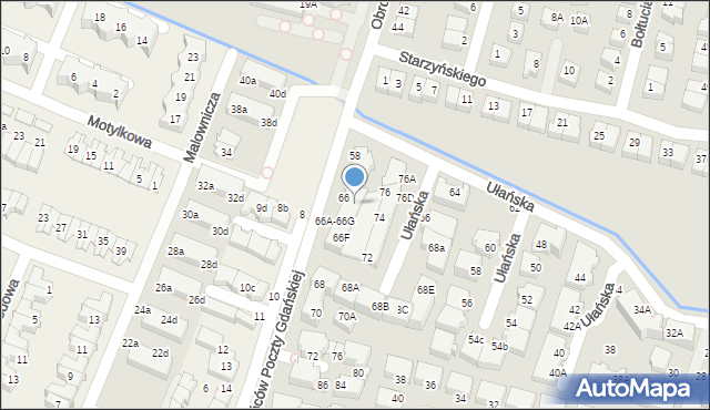 Wrocław, Obrońców Poczty Gdańskiej, 66A, mapa Wrocławia