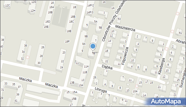 Wrocław, Obrońców Poczty Gdańskiej, 7B, mapa Wrocławia