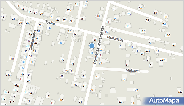 Zabrze, Obrońców Westerplatte, 18, mapa Zabrza