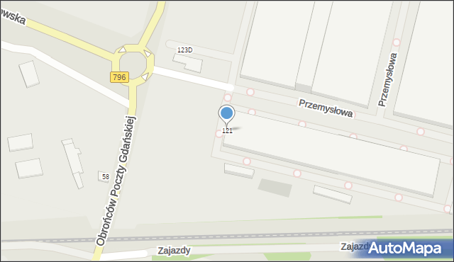 Zawiercie, Obrońców Poczty Gdańskiej, 121, mapa Zawiercie