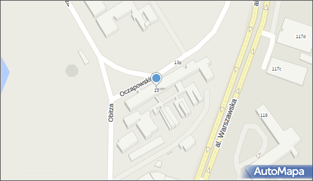 Olsztyn, Oczapowskiego Michała, 13, mapa Olsztyna