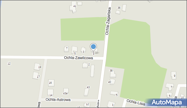 Zielona Góra, Ochla-Zawilcowa, 1, mapa Zielona Góra