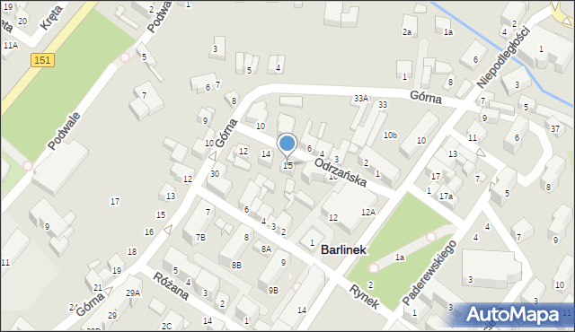 Barlinek, Odrzańska, 15, mapa Barlinek