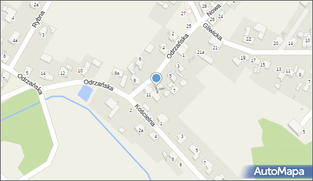 Brzeźce, Odrzańska, 9, mapa Brzeźce