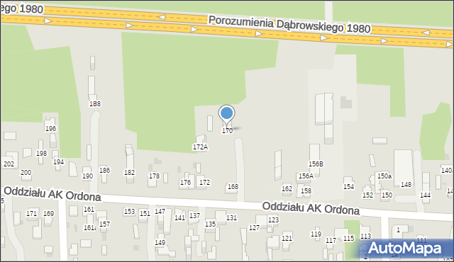 Dąbrowa Górnicza, Oddziału AK Ordona, 170, mapa Dąbrowa Górnicza