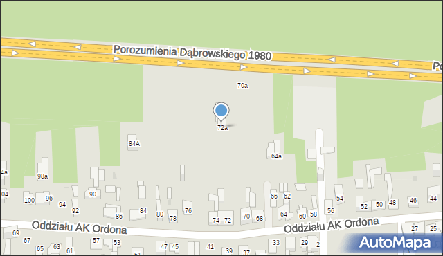 Dąbrowa Górnicza, Oddziału AK Ordona, 72a, mapa Dąbrowa Górnicza