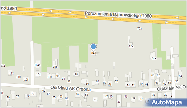 Dąbrowa Górnicza, Oddziału AK Ordona, 84A, mapa Dąbrowa Górnicza