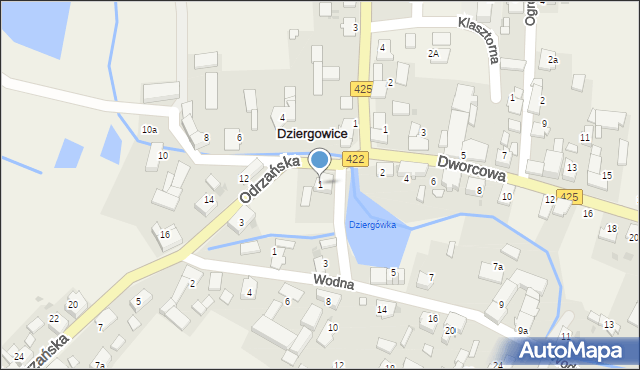 Dziergowice, Odrzańska, 1, mapa Dziergowice