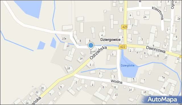 Dziergowice, Odrzańska, 12, mapa Dziergowice