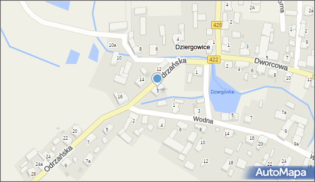 Dziergowice, Odrzańska, 3, mapa Dziergowice