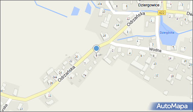 Dziergowice, Odrzańska, 5, mapa Dziergowice