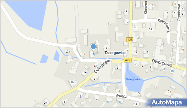 Dziergowice, Odrzańska, 6, mapa Dziergowice