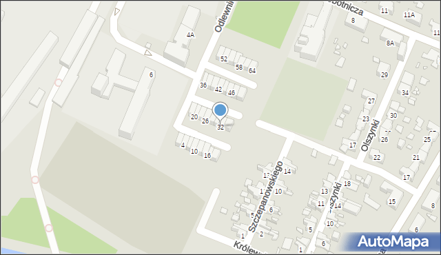 Gliwice, Odlewników, 32, mapa Gliwic