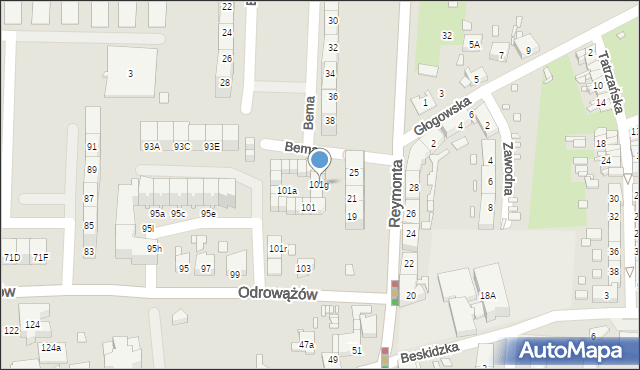 Gliwice, Odrowążów, 101g, mapa Gliwic