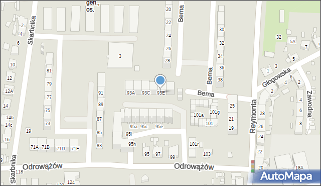 Gliwice, Odrowążów, 93E, mapa Gliwic