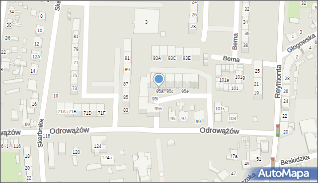 Gliwice, Odrowążów, 95a, mapa Gliwic