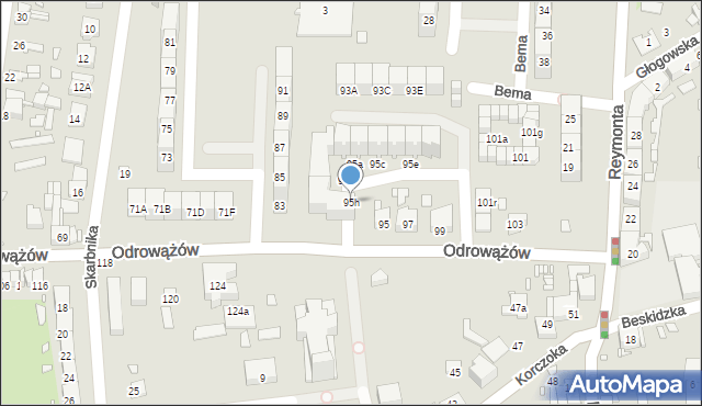 Gliwice, Odrowążów, 95h, mapa Gliwic