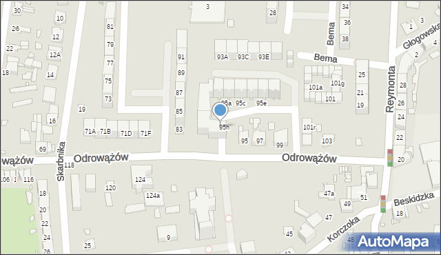 Gliwice, Odrowążów, 95i, mapa Gliwic