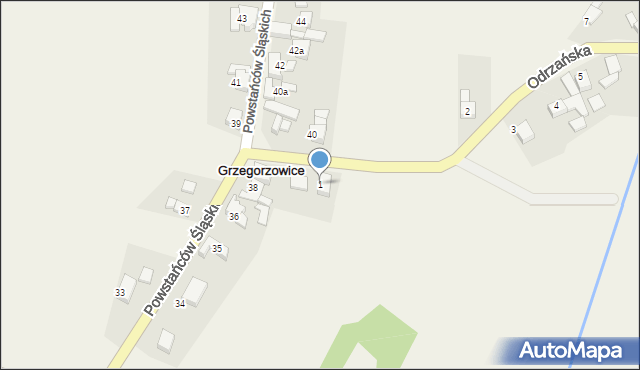 Grzegorzowice, Odrzańska, 1, mapa Grzegorzowice