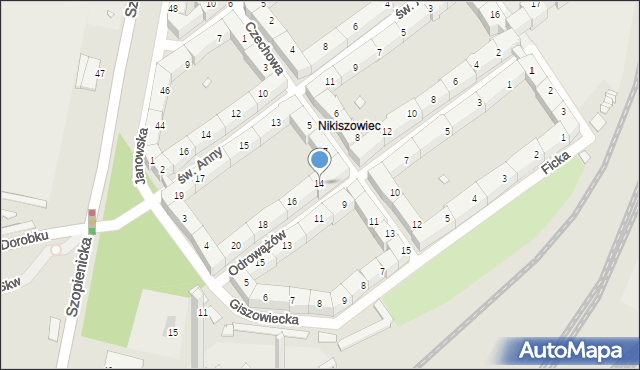 Katowice, Odrowążów, 14, mapa Katowic