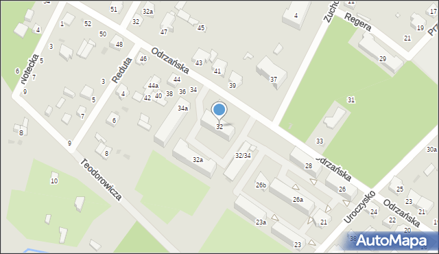 Łódź, Odrzańska, 32, mapa Łodzi